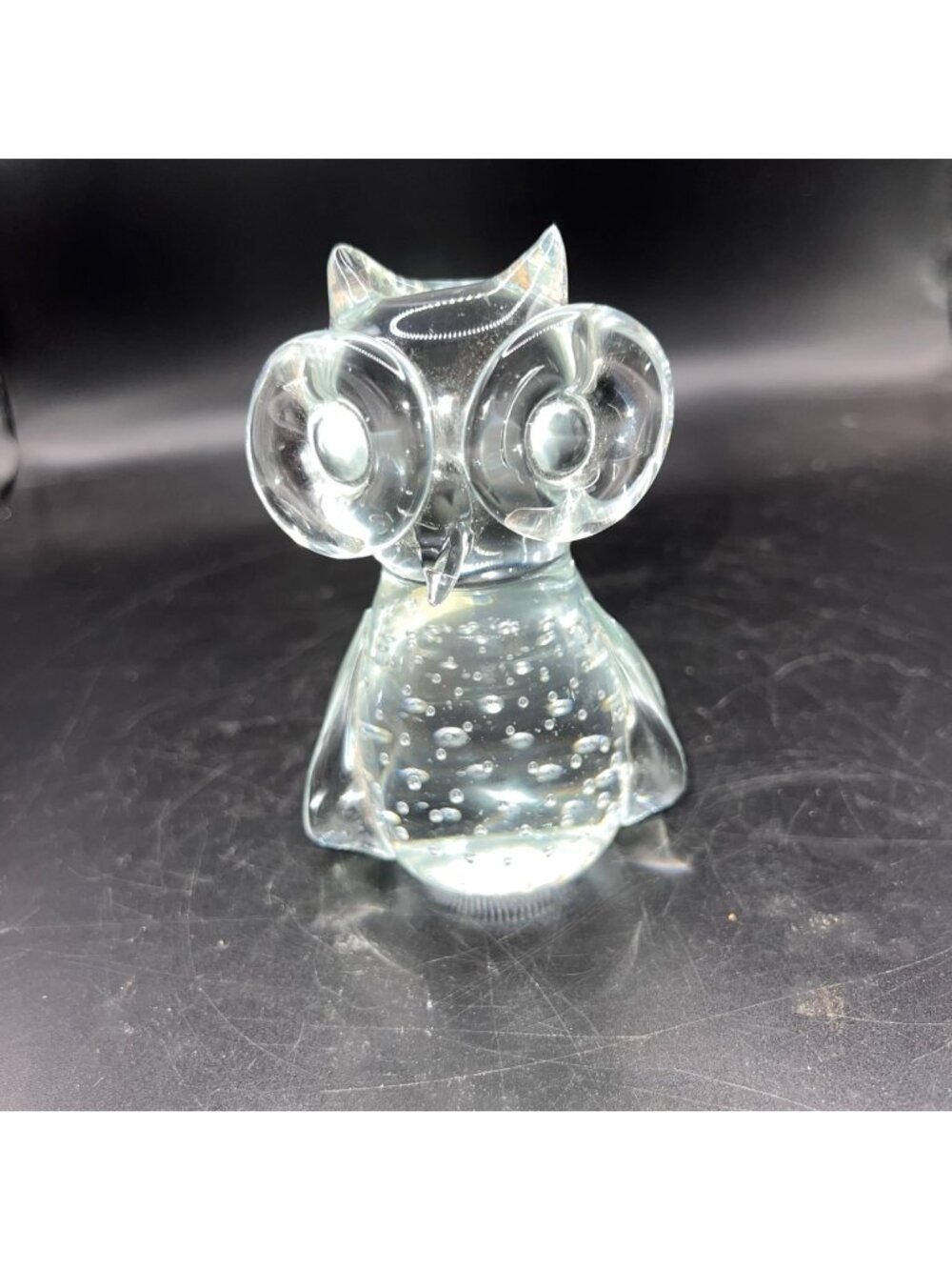 Vintage Action Clear Glass Owl Figurine With Bubbles Made In Taiwan Collectible